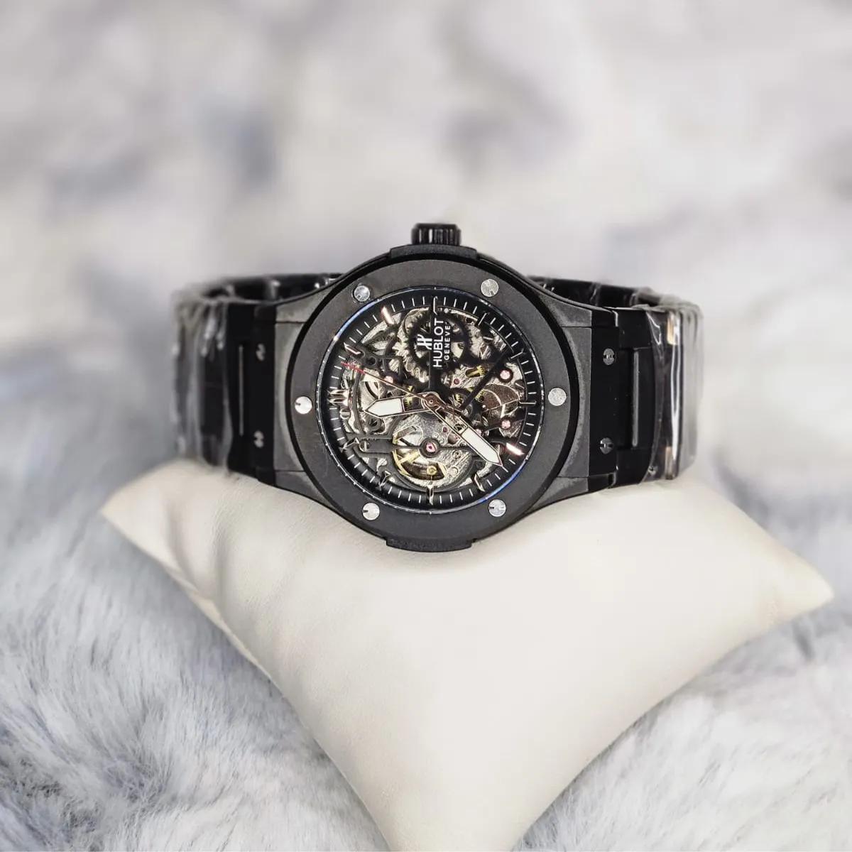 Hublot Automatic Mechanical Skeleton Watch close-up rubber strap