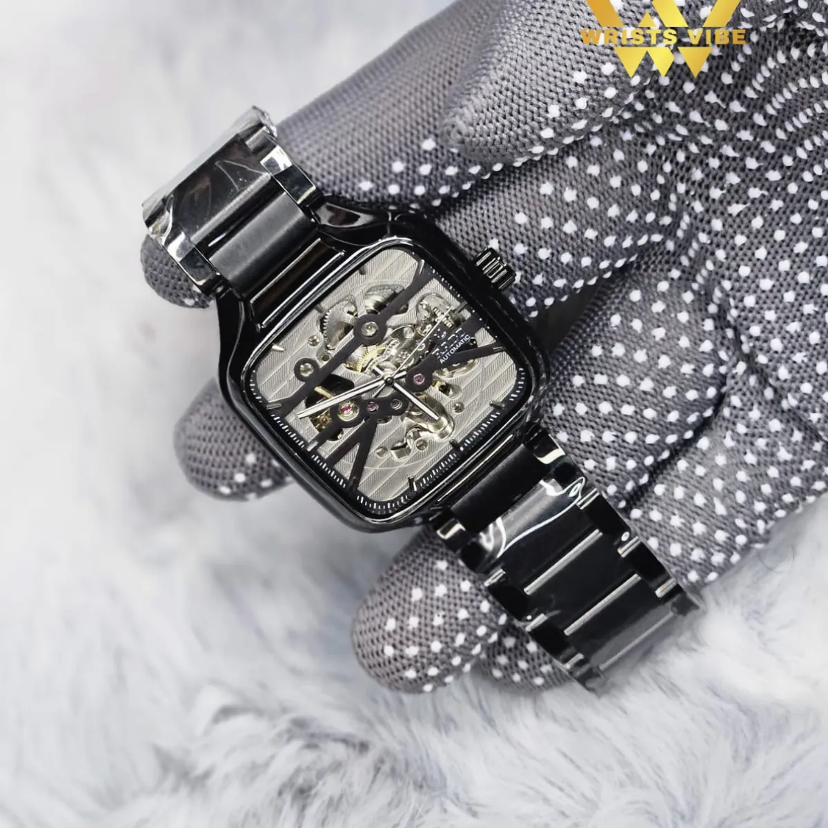 Rado Automatic Mechanical Skeleton Watch close-up stainless steel strap