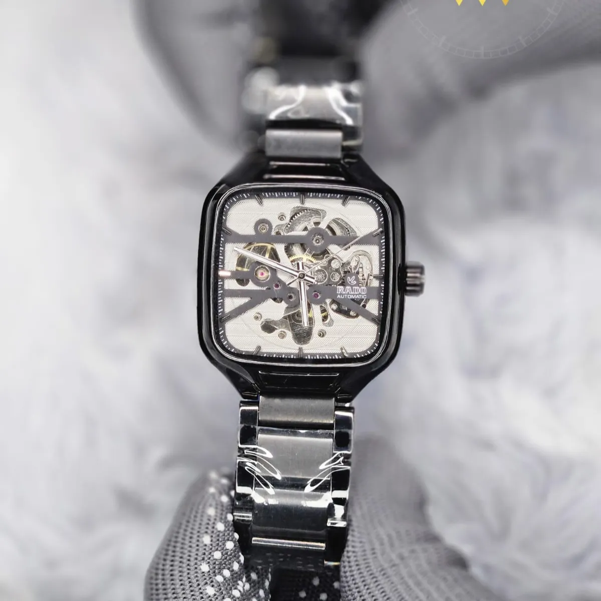 Rado Automatic Mechanical Skeleton Watch close-up stainless steel strap