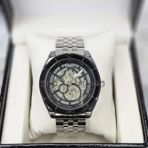 Tissot Men’s Skeleton Watch front view black dial