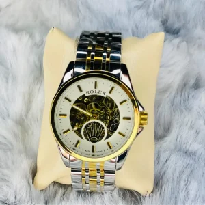 Rolex Men’s Automatic Skeleton Watch – Two-Tone Steel Strap, Skeleton Dial, Luxury Design (6 Designs / 4 Colors)