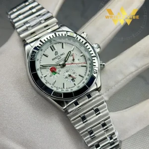 Close up macro shot of the luminous hands on the Breitling Premium Chronograph Watch