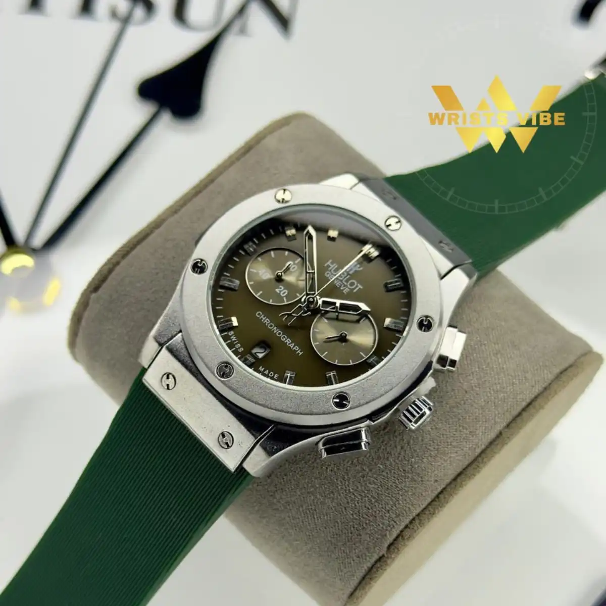 Close up of the functional sub-dials on the Hublot Chronograph Premium Watch