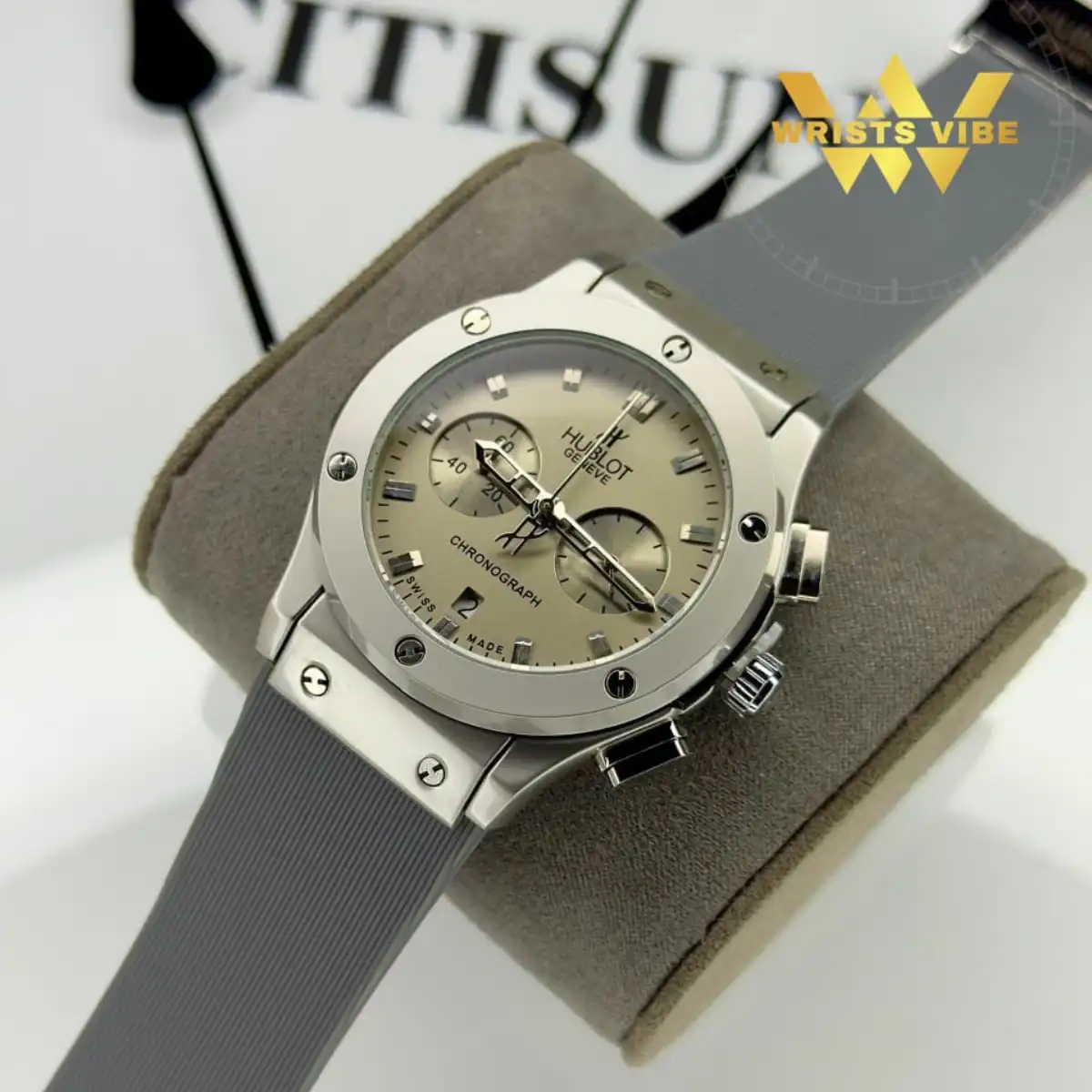Unboxing the Hublot Chronograph Premium Watch from its luxurious presentation box