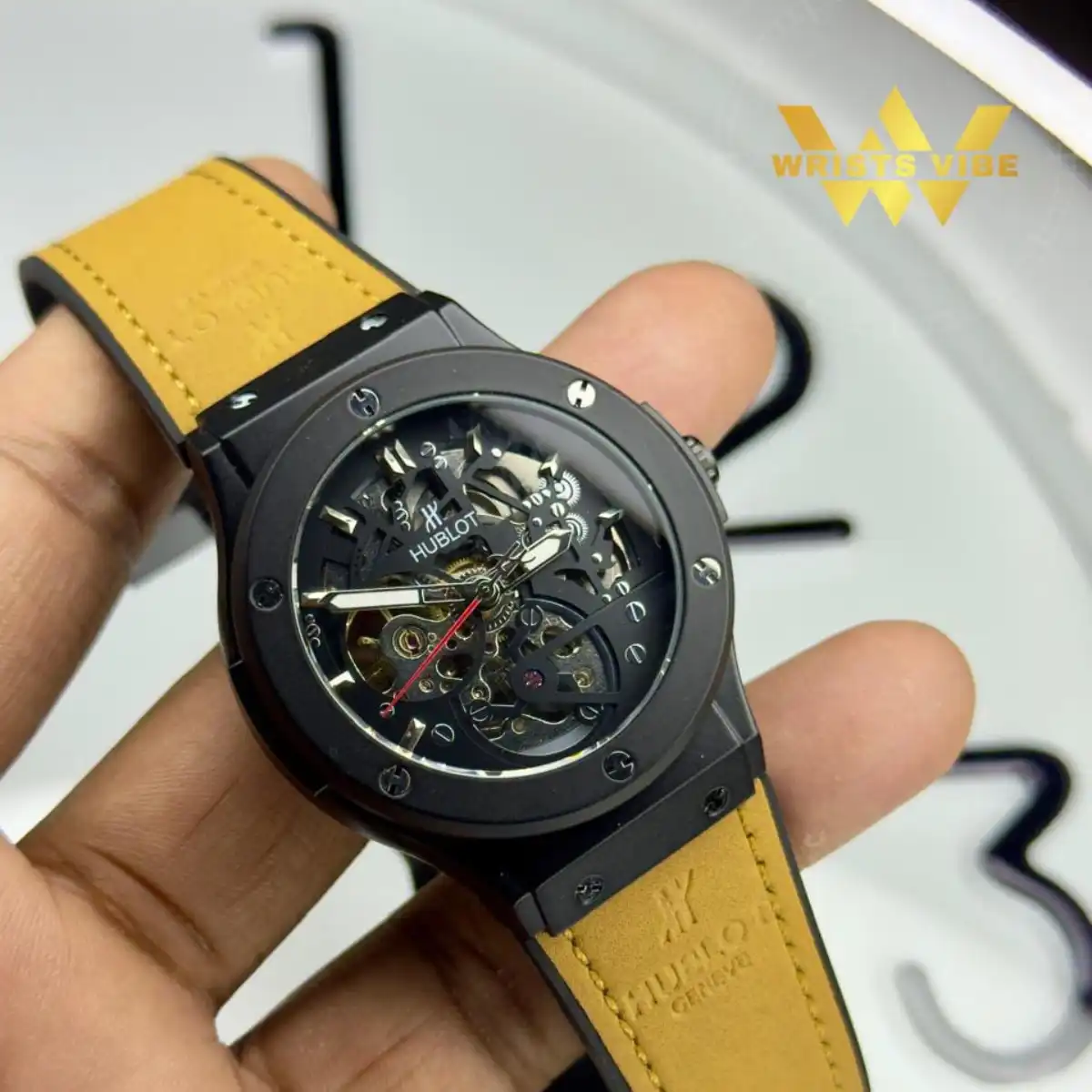 Side profile of the Hublot Skeleton Edition Watch highlighting the strong metal body