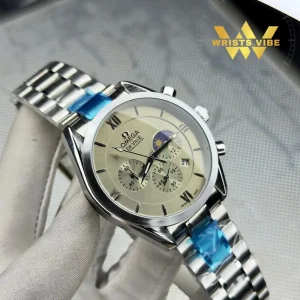 Omega De Ville Style Chronograph Watch side angle premium metal body