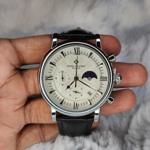 Patek Philippe Chronograph Quartz Men’s Watch moon phase close-up