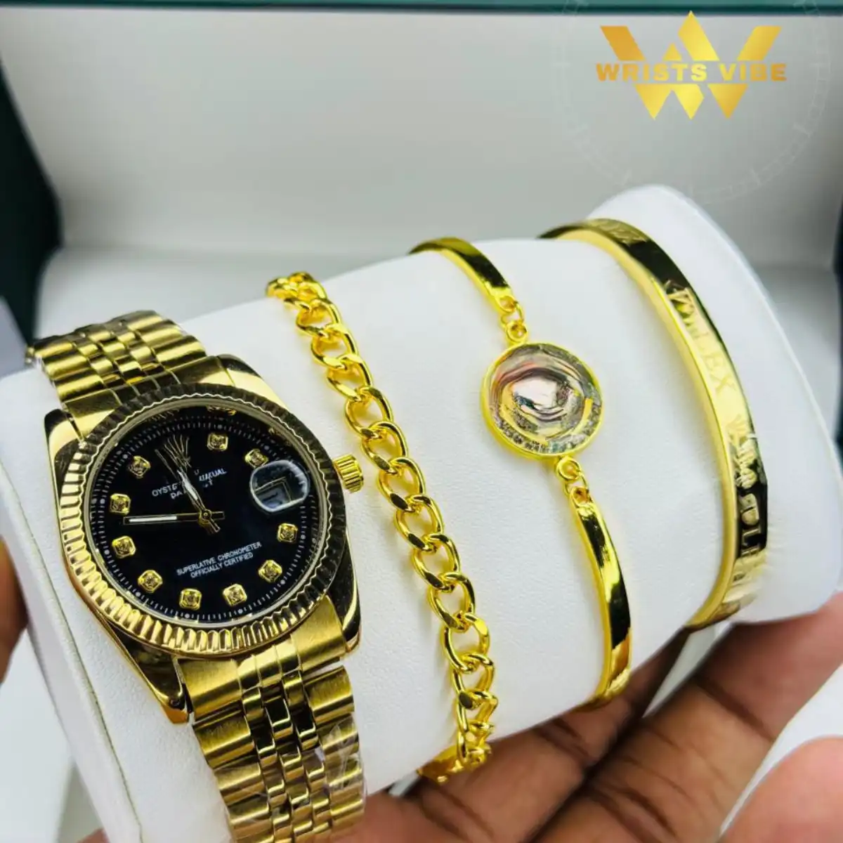 The matching luxury bracelets included in the Rolex Couple Combo Set (Watch + Bracelets)